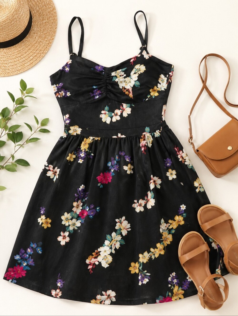 American Eagle Black Floral Spaghetti Strap Mini Dress Size Small